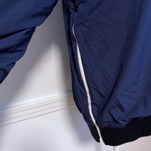 Navy Blue Yellow Striped Reversible Windbreaker/Sweater with White Zipper Side - Picture 4 of 6